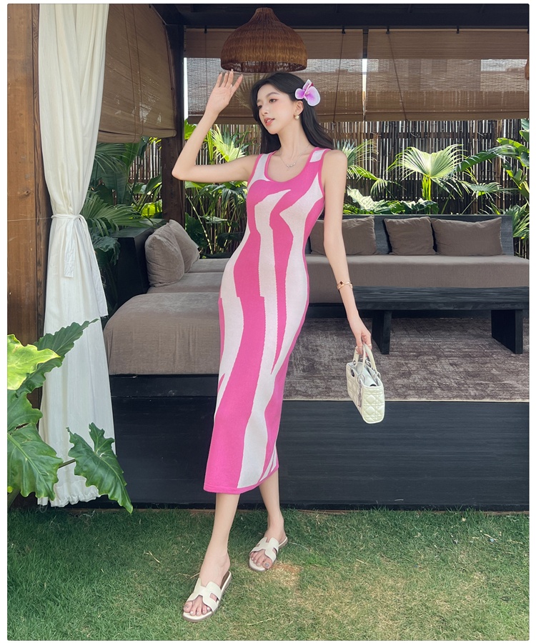 Knitted sling long dress chanelstyle split dress for women