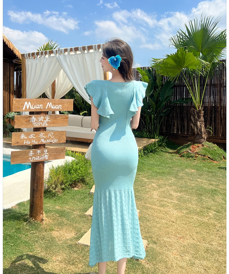 Package hip France style lotus leaf edges dress for women