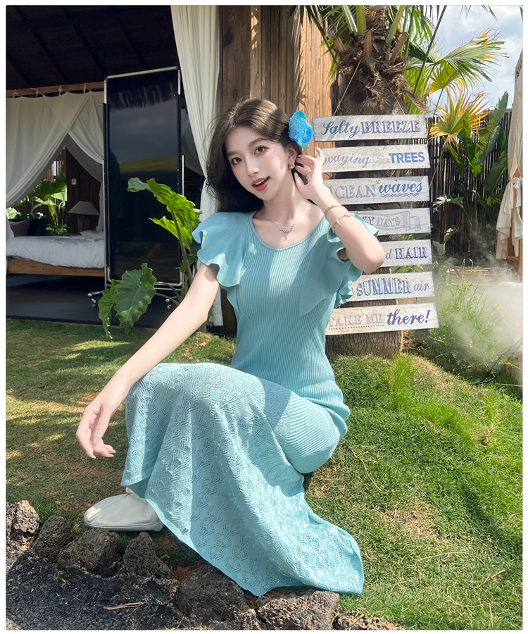 Package hip France style lotus leaf edges dress for women