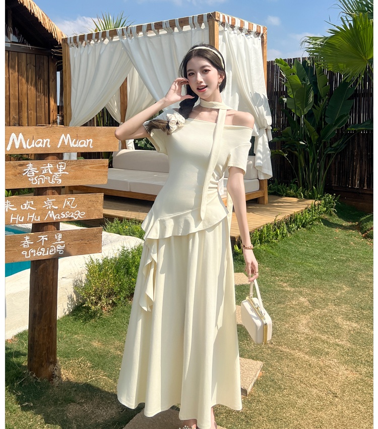 Slim skirt folds tops a set for women