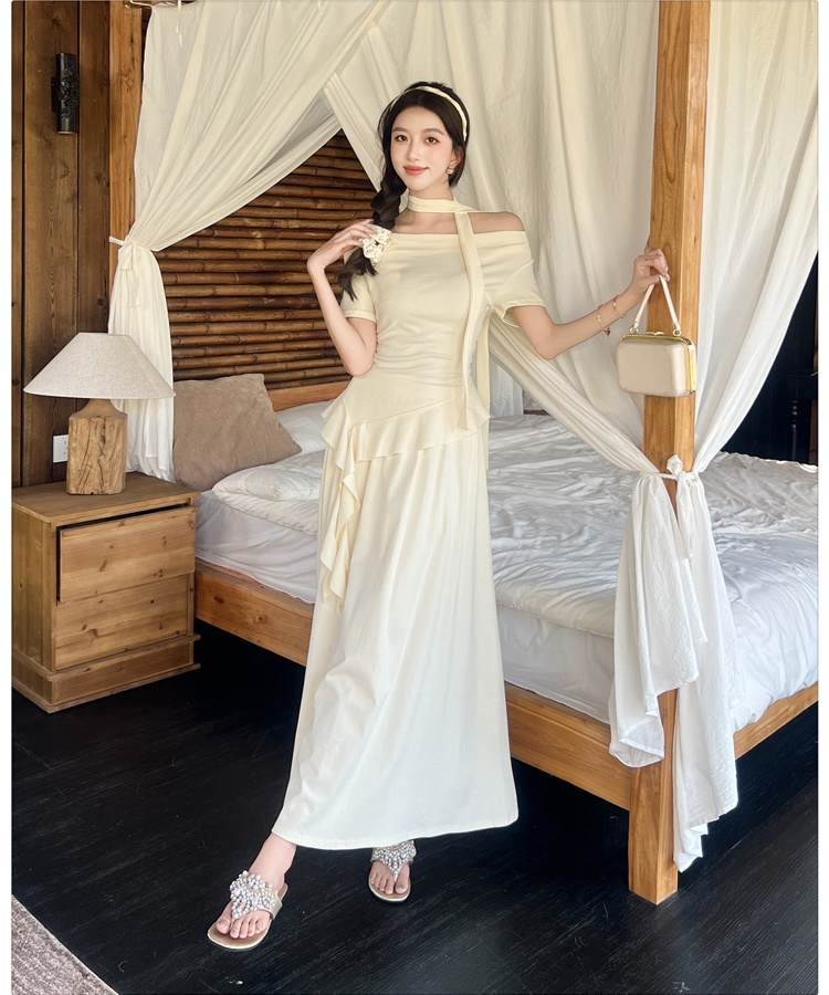 Slim skirt folds tops a set for women