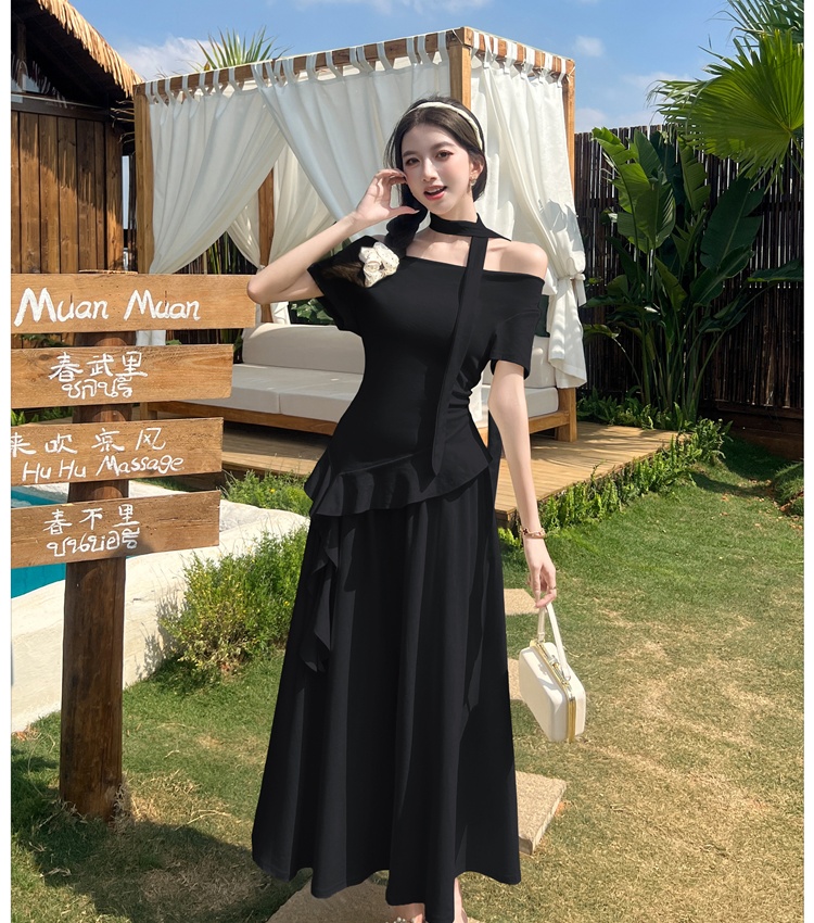 Slim skirt folds tops a set for women