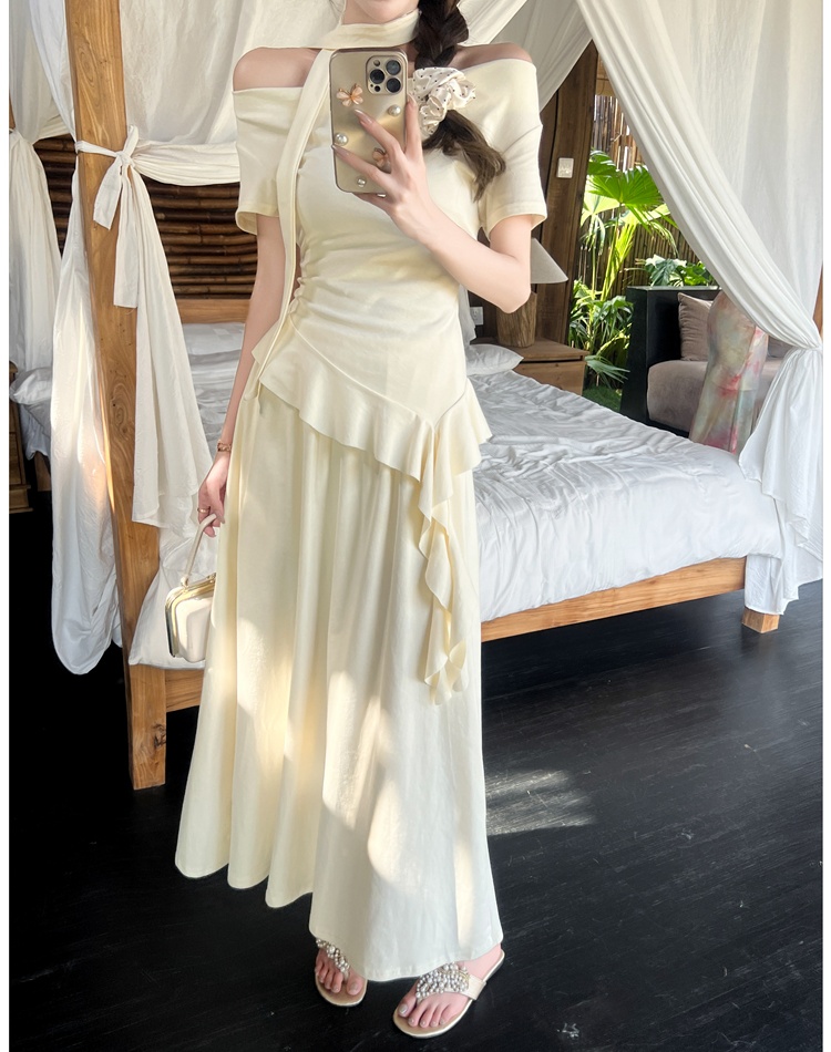 Slim skirt folds tops a set for women
