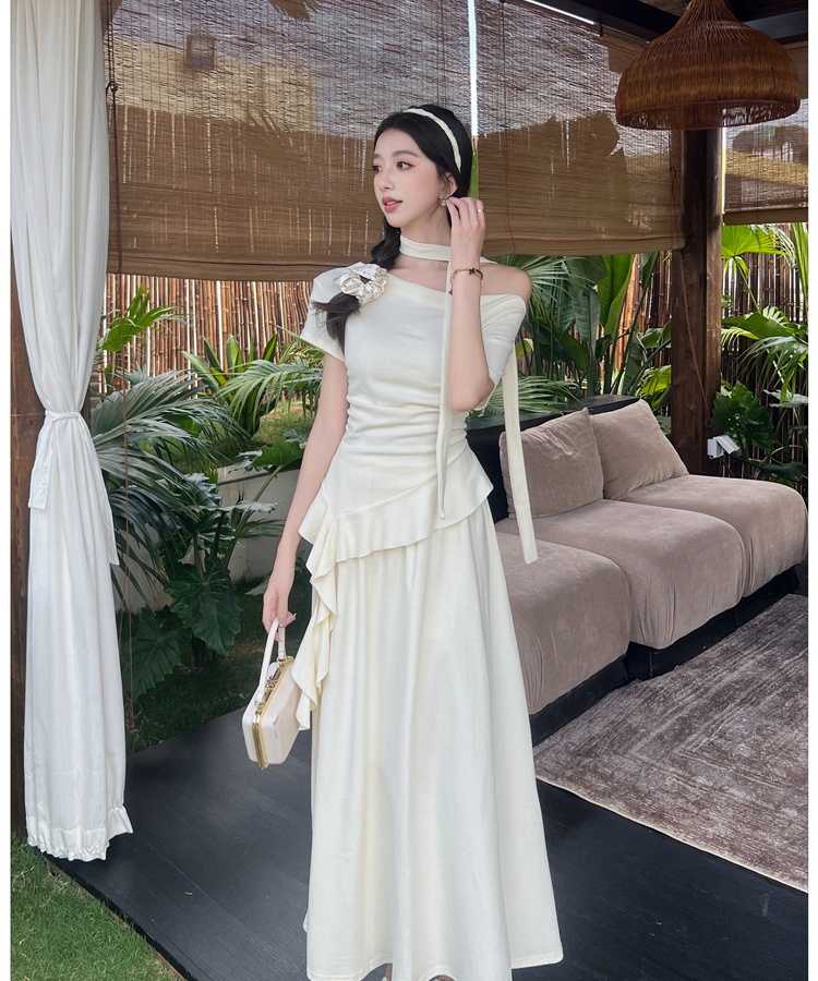 Slim skirt folds tops a set for women