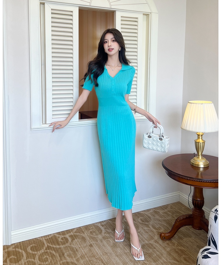 Korean style slim long dress knitted dress for women