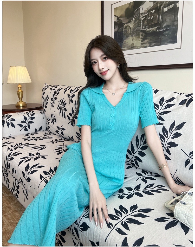 Korean style slim long dress knitted dress for women