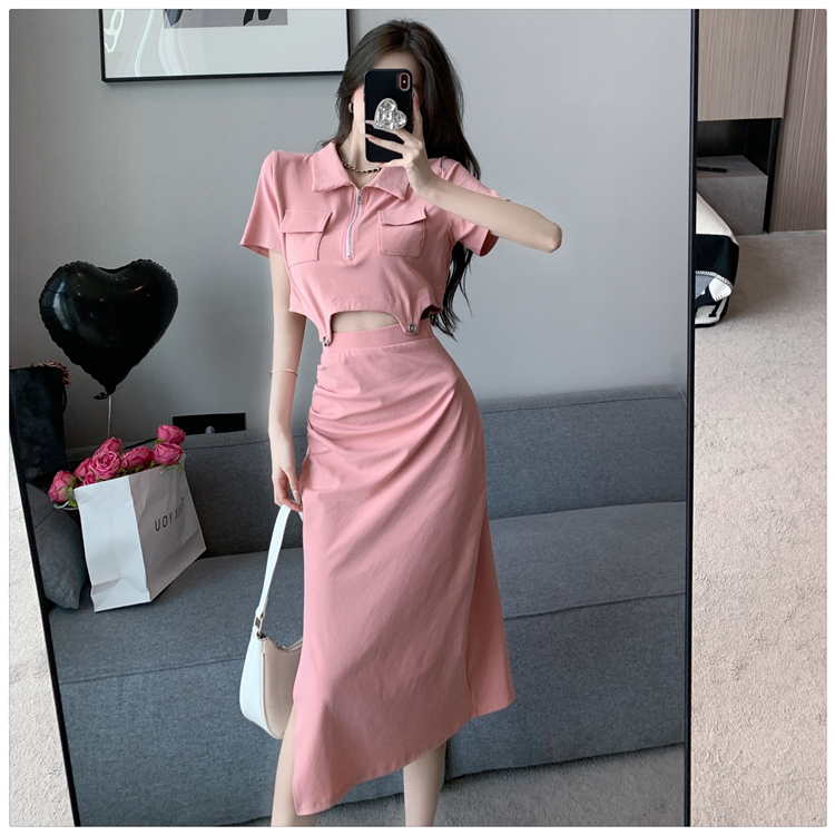 Summer skirt split T-shirt 2pcs set for women
