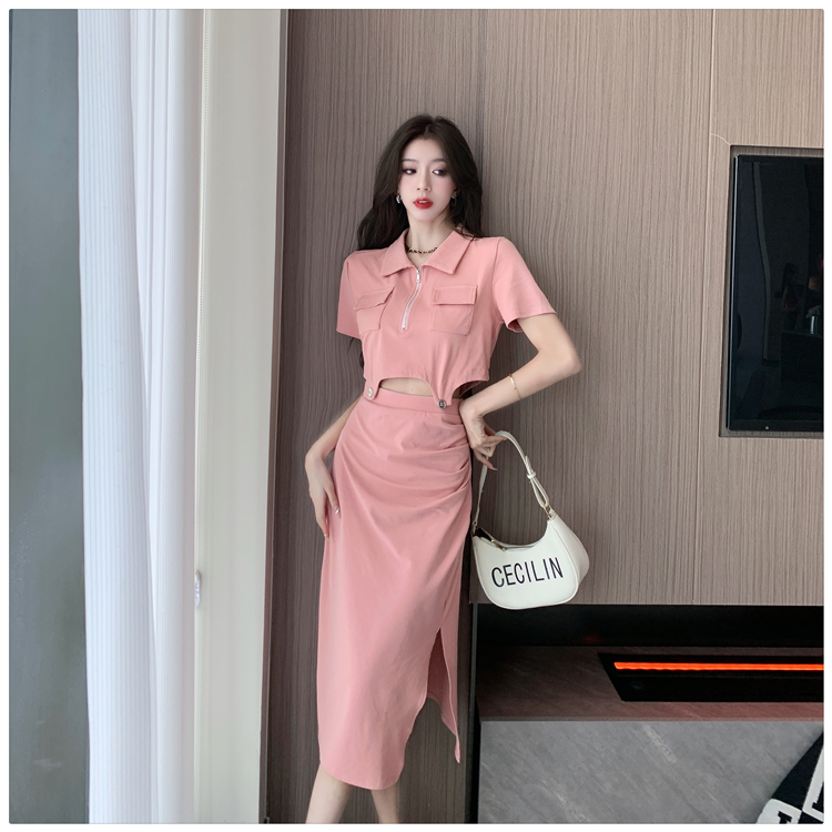 Summer skirt split T-shirt 2pcs set for women