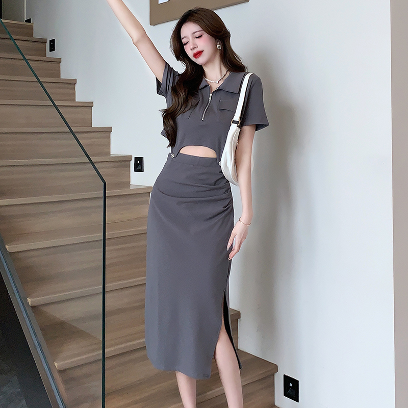 Summer skirt split T-shirt 2pcs set for women