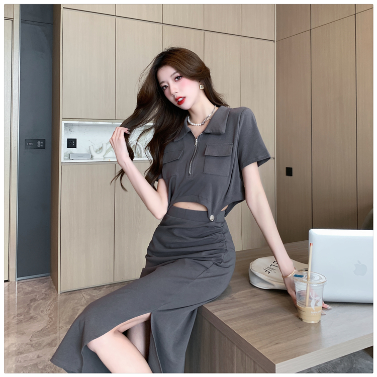 Summer skirt split T-shirt 2pcs set for women