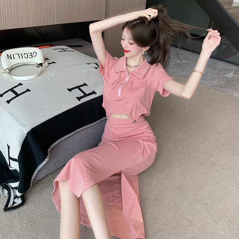 Summer skirt split T-shirt 2pcs set for women