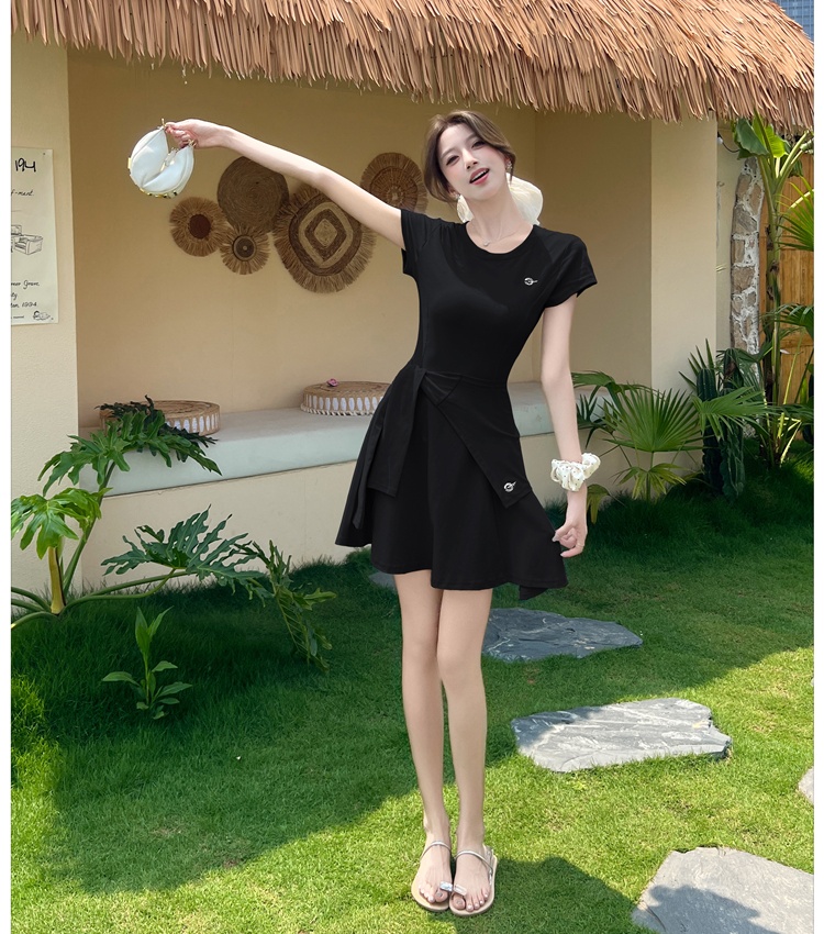 Slim pinched waist shawl niche T-shirt 2pcs set for women