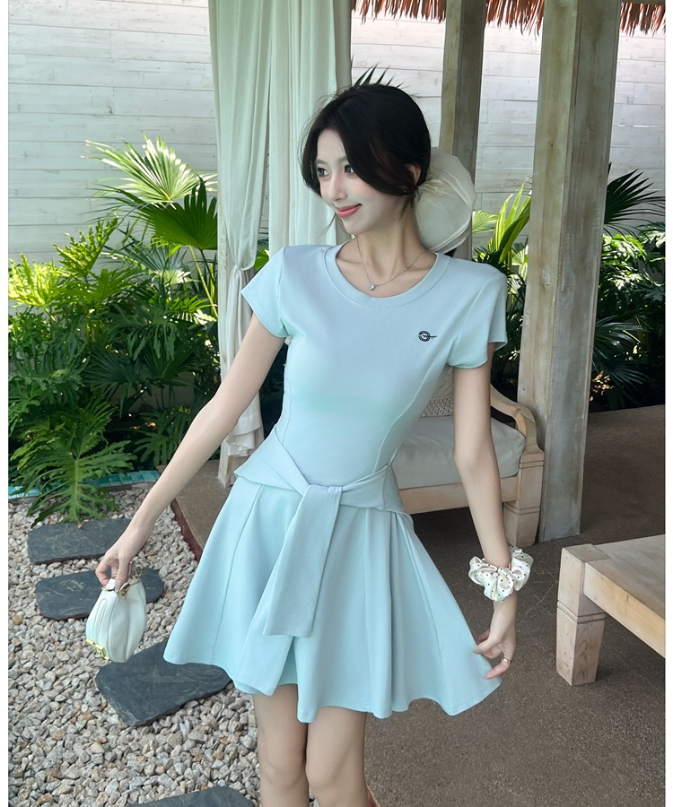 Slim pinched waist shawl niche T-shirt 2pcs set for women