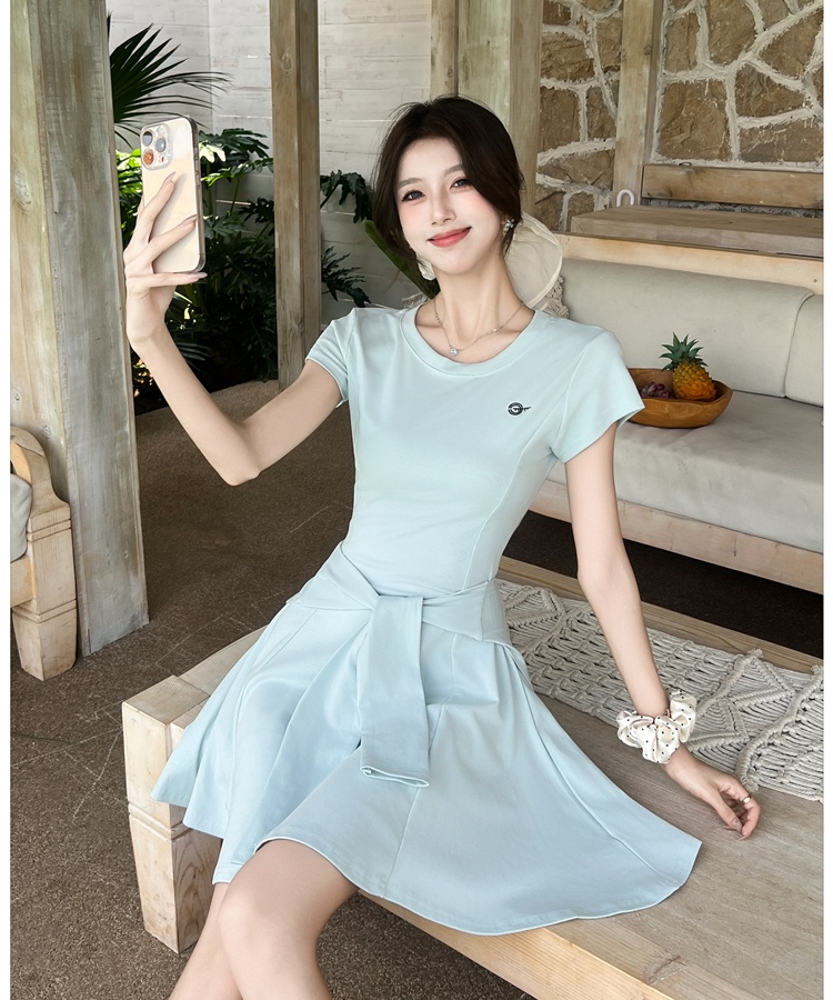 Slim pinched waist shawl niche T-shirt 2pcs set for women
