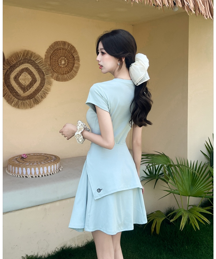 Slim pinched waist shawl niche T-shirt 2pcs set for women