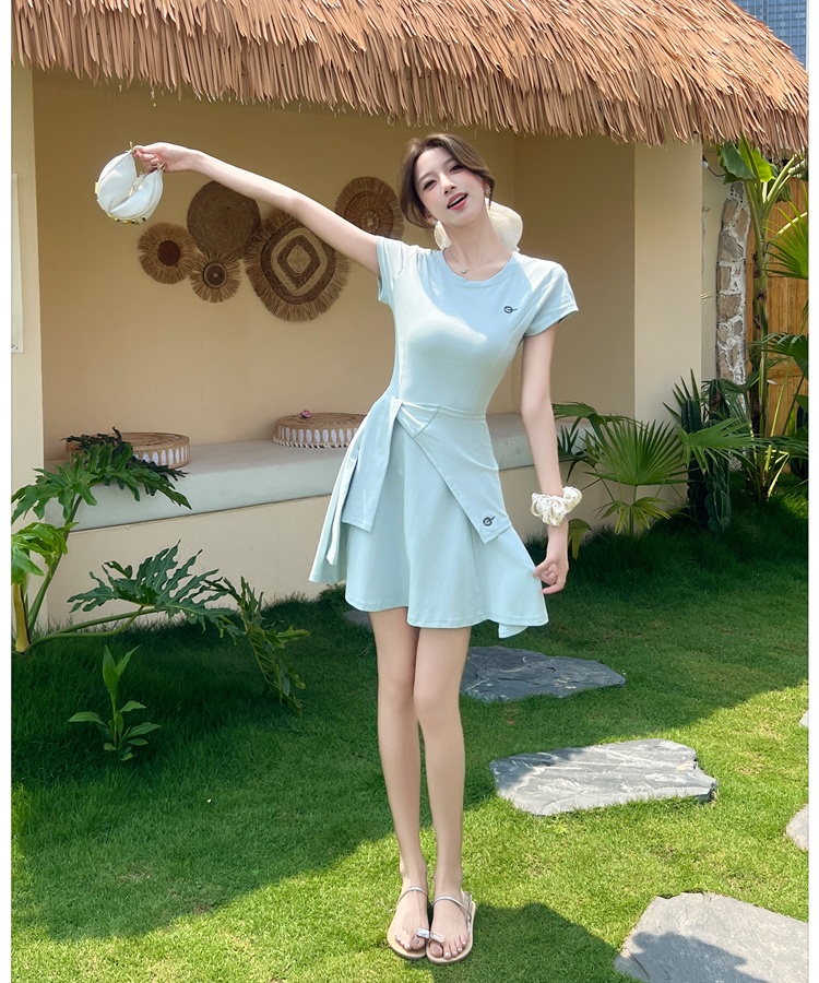 Slim pinched waist shawl niche T-shirt 2pcs set for women