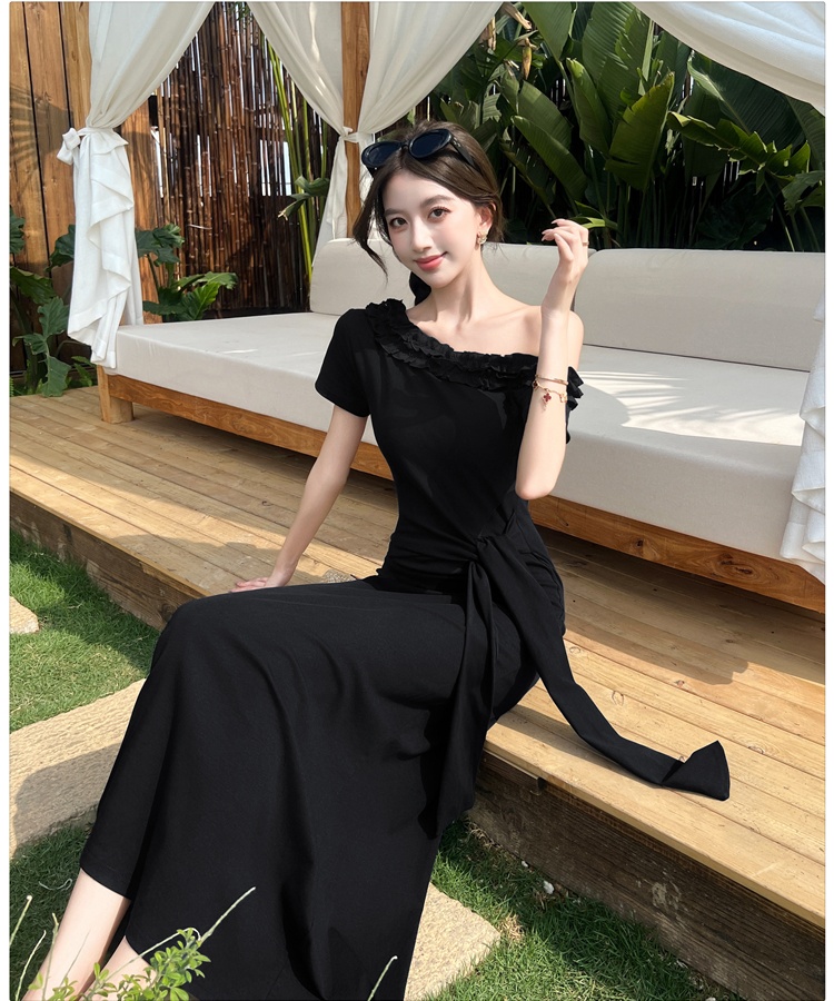 Bandage all-match sloping shoulder slim summer dress