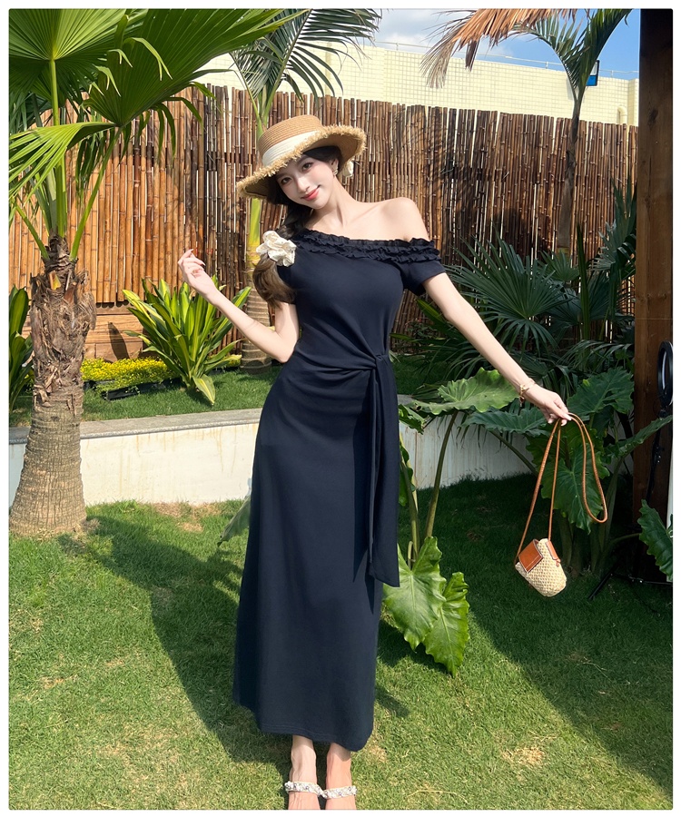 Bandage all-match sloping shoulder slim summer dress