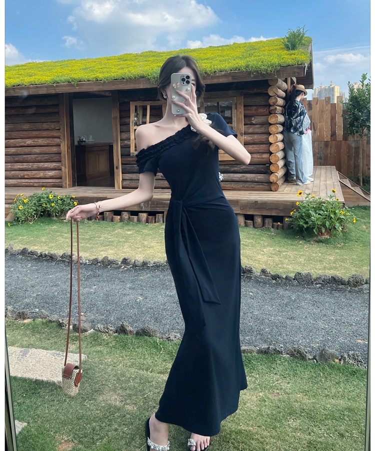 Bandage all-match sloping shoulder slim summer dress