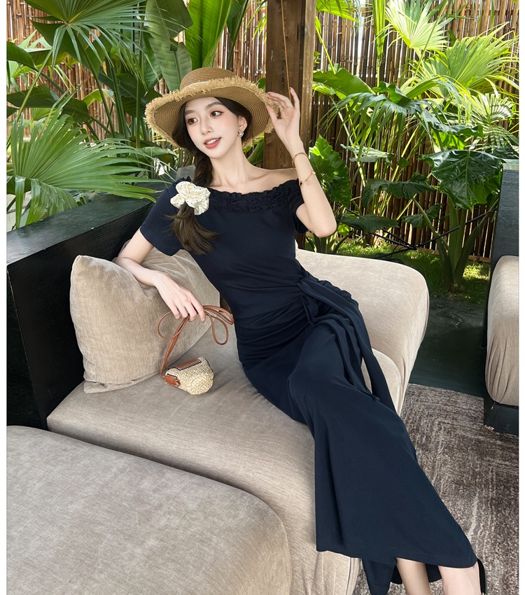 Bandage all-match sloping shoulder slim summer dress