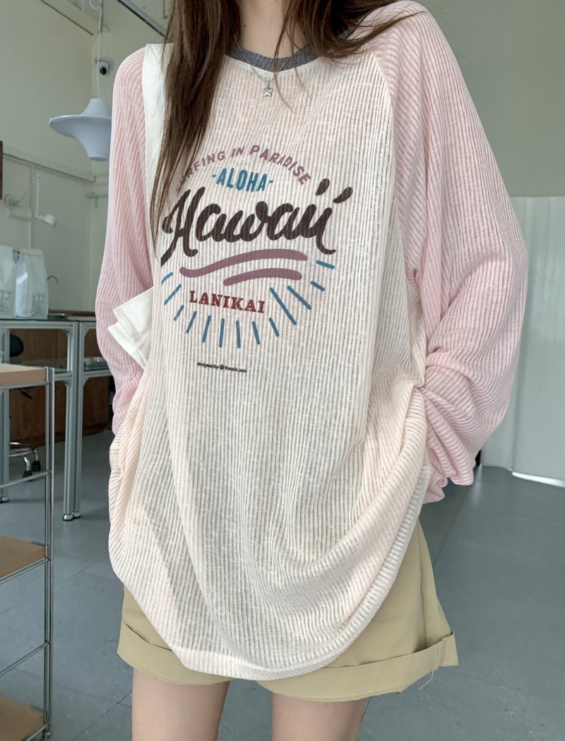 Printing raglan sleeve all-match long sleeve tops
