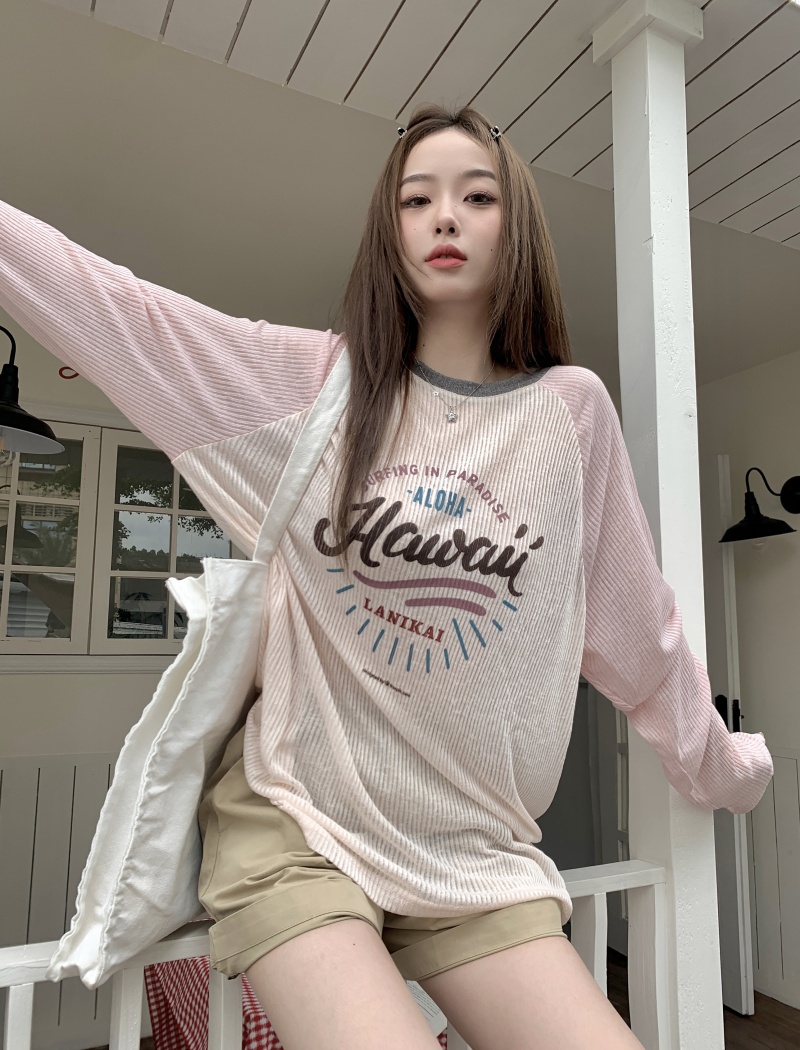 Printing raglan sleeve all-match long sleeve tops