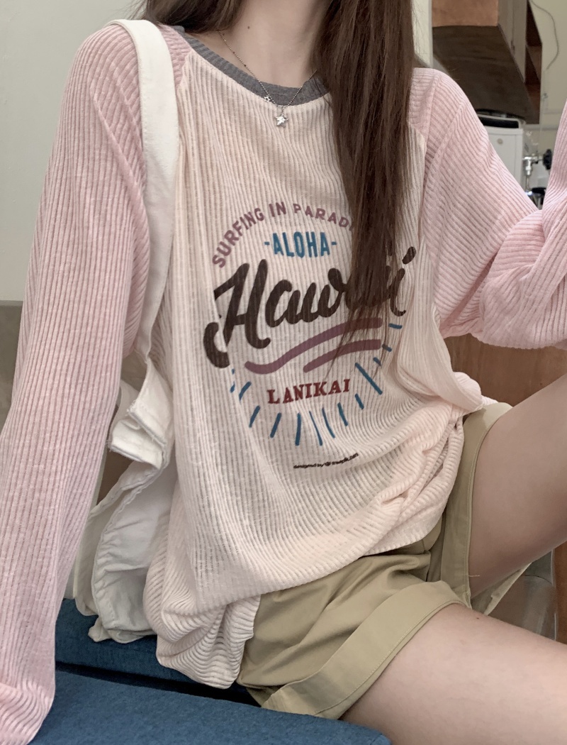 Printing raglan sleeve all-match long sleeve tops