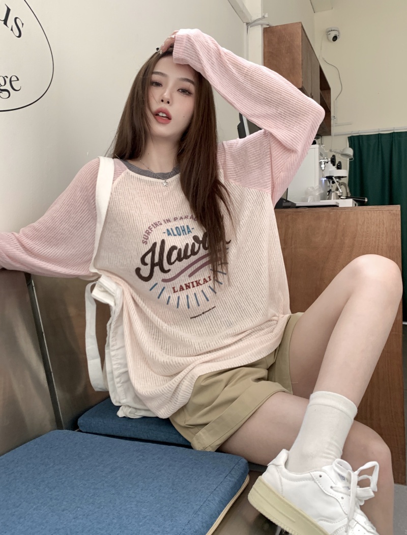 Printing raglan sleeve all-match long sleeve tops