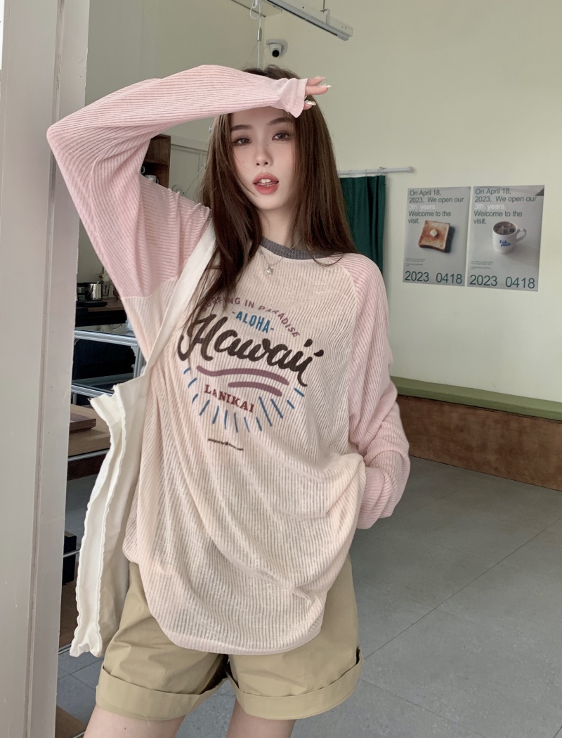 Printing raglan sleeve all-match long sleeve tops