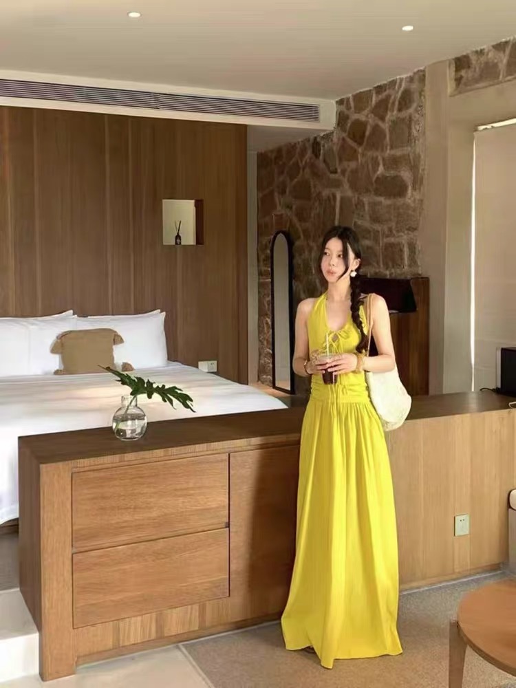 Frenum halter dress island flair retro long dress