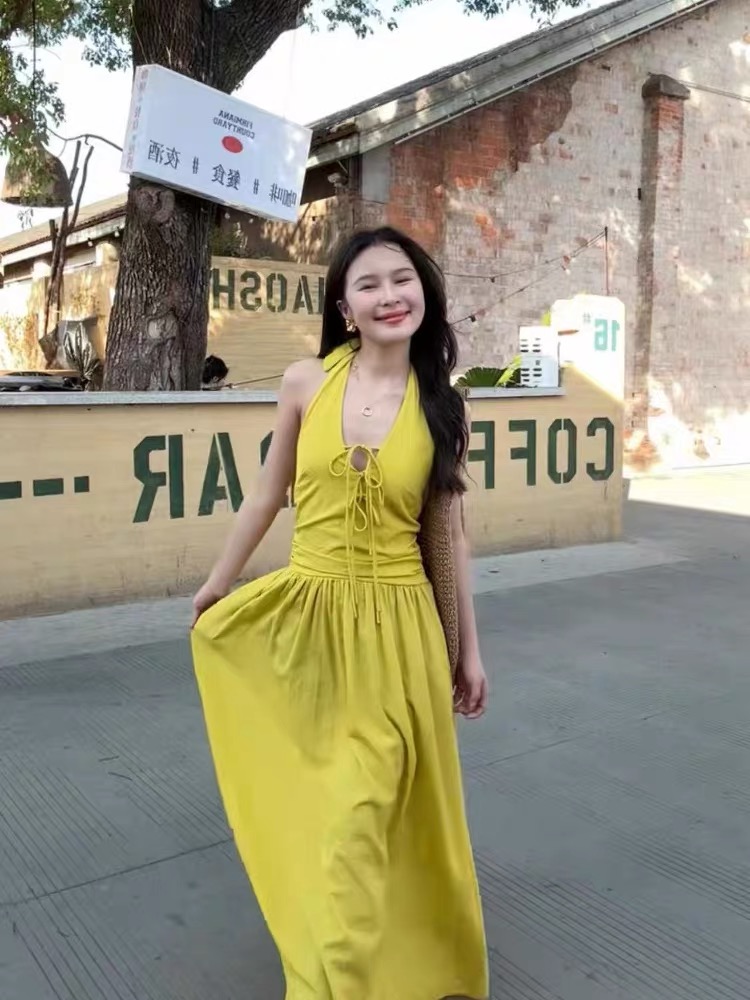 Frenum halter dress island flair retro long dress
