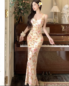 Sexy slim sandy beach vacation split sling dress