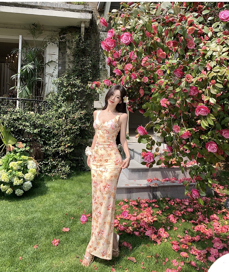 Sexy slim sandy beach vacation split sling dress