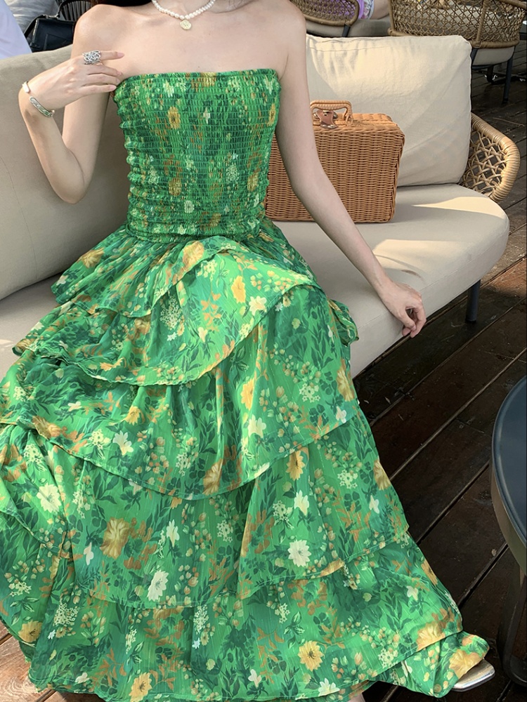Wrapped chest cake long dress vacation seaside dress