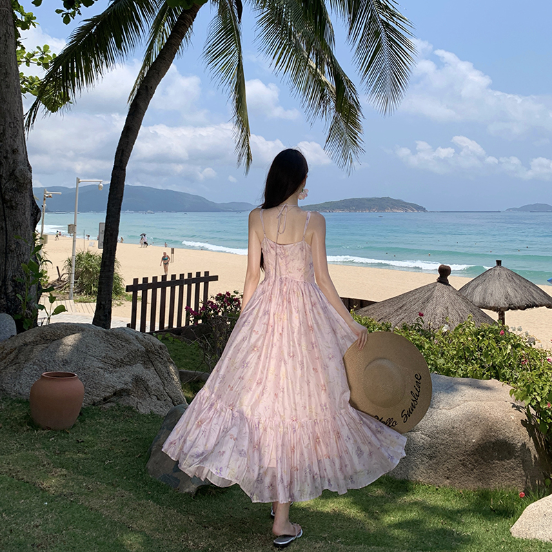 Floral slim long dress vacation seaside dress for women