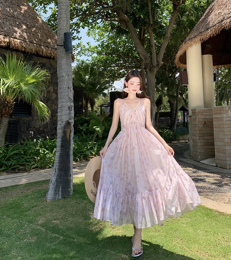 Floral slim long dress vacation seaside dress for women