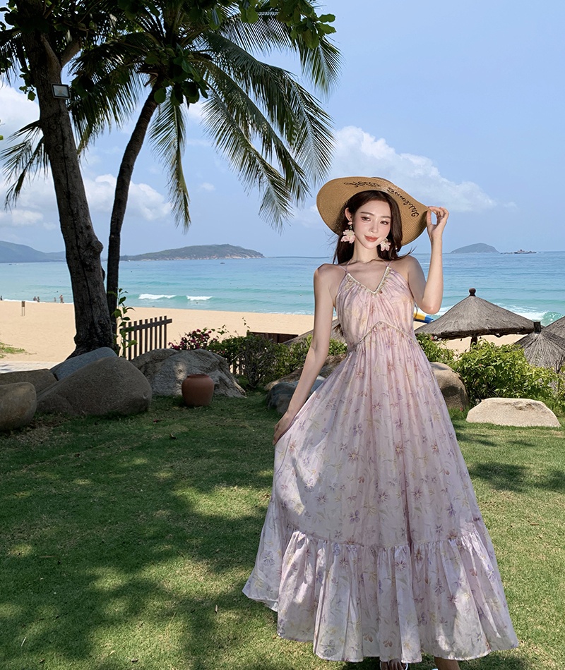 Floral slim long dress vacation seaside dress for women