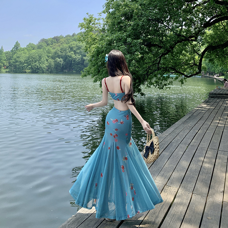 Vacation sling long dress slim France style dress