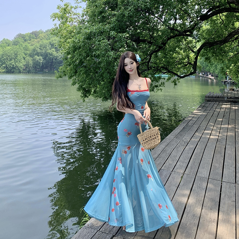 Vacation sling long dress slim France style dress