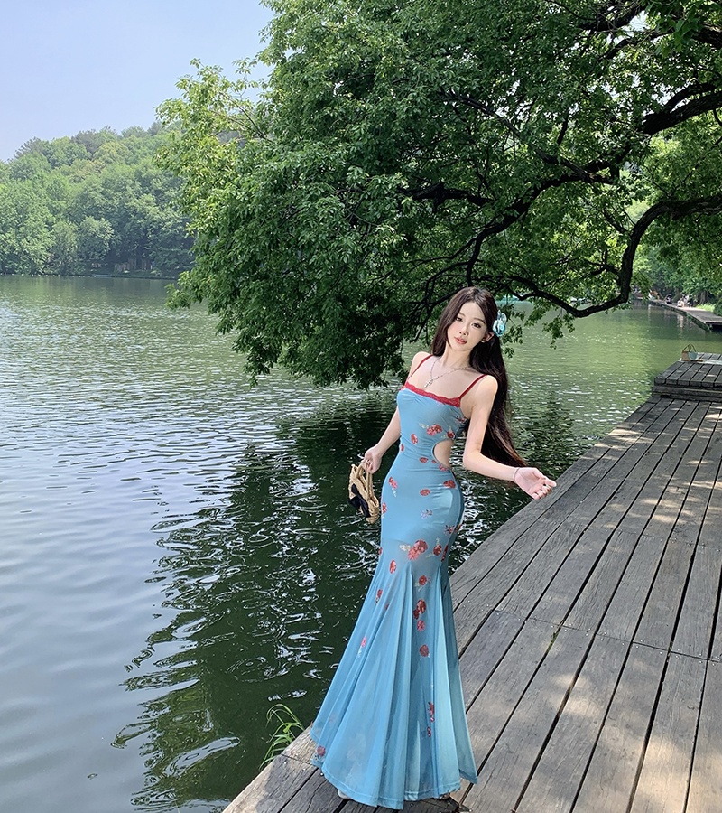 Vacation sling long dress slim France style dress