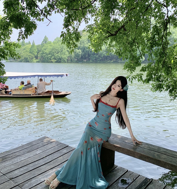 Vacation sling long dress slim France style dress
