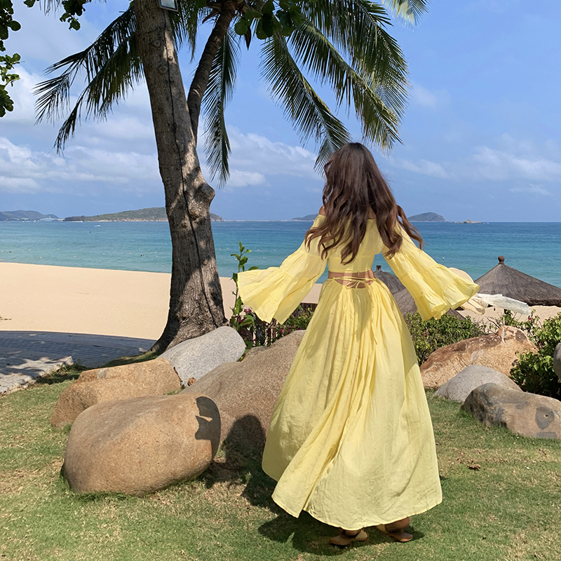 Vacation tops trumpet sleeves skirt 2pcs set