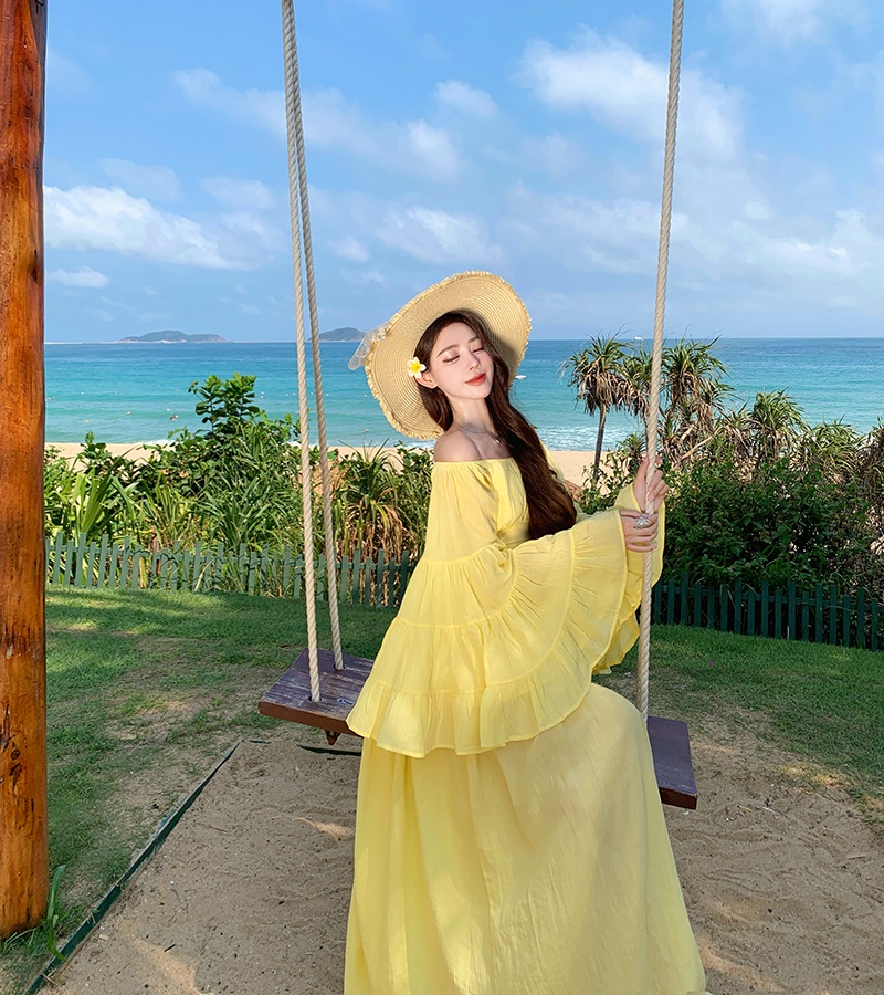 Vacation tops trumpet sleeves skirt 2pcs set