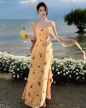 Slim floral long dress France style vacation dress