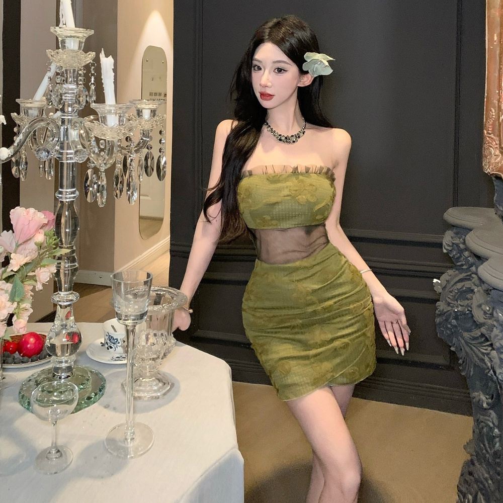 Spicegirl wrapped chest slim dress summer lace T-back