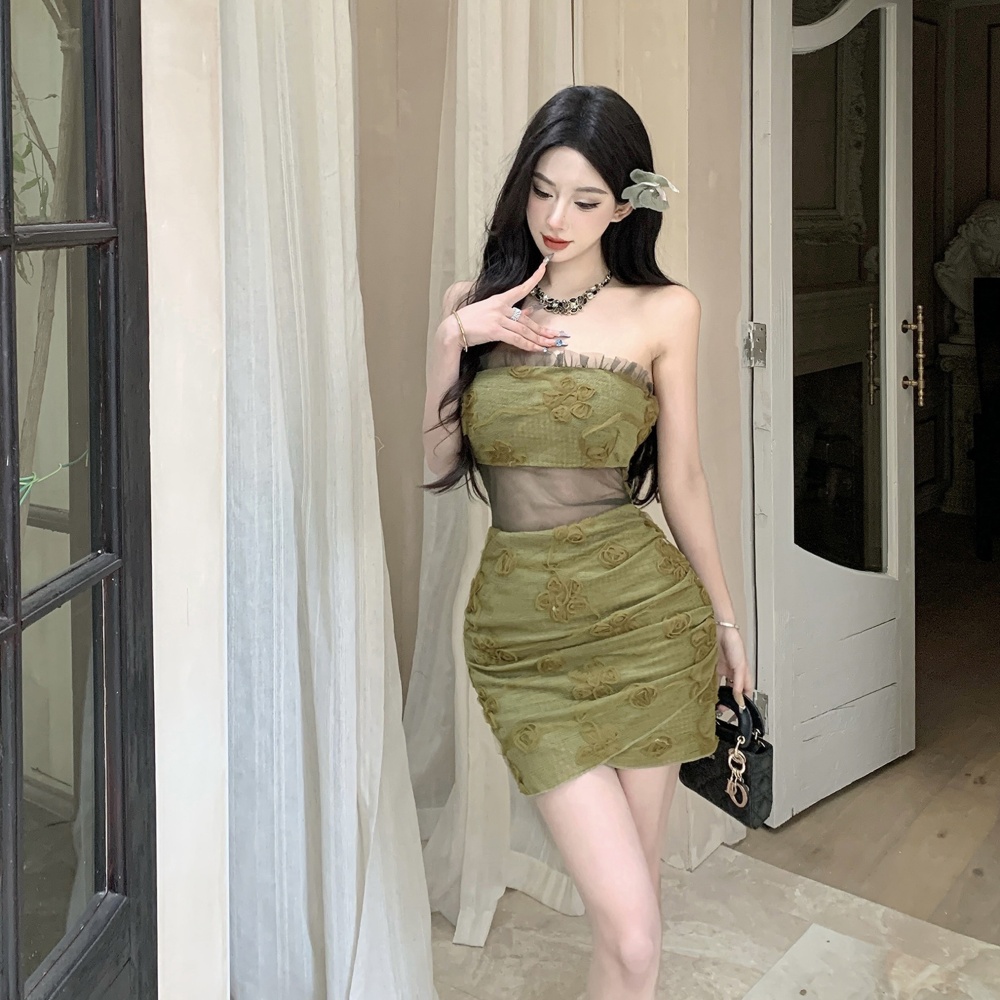 Spicegirl wrapped chest slim dress summer lace T-back