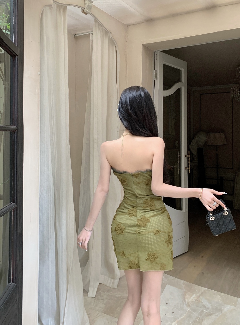 Spicegirl wrapped chest slim dress summer lace T-back