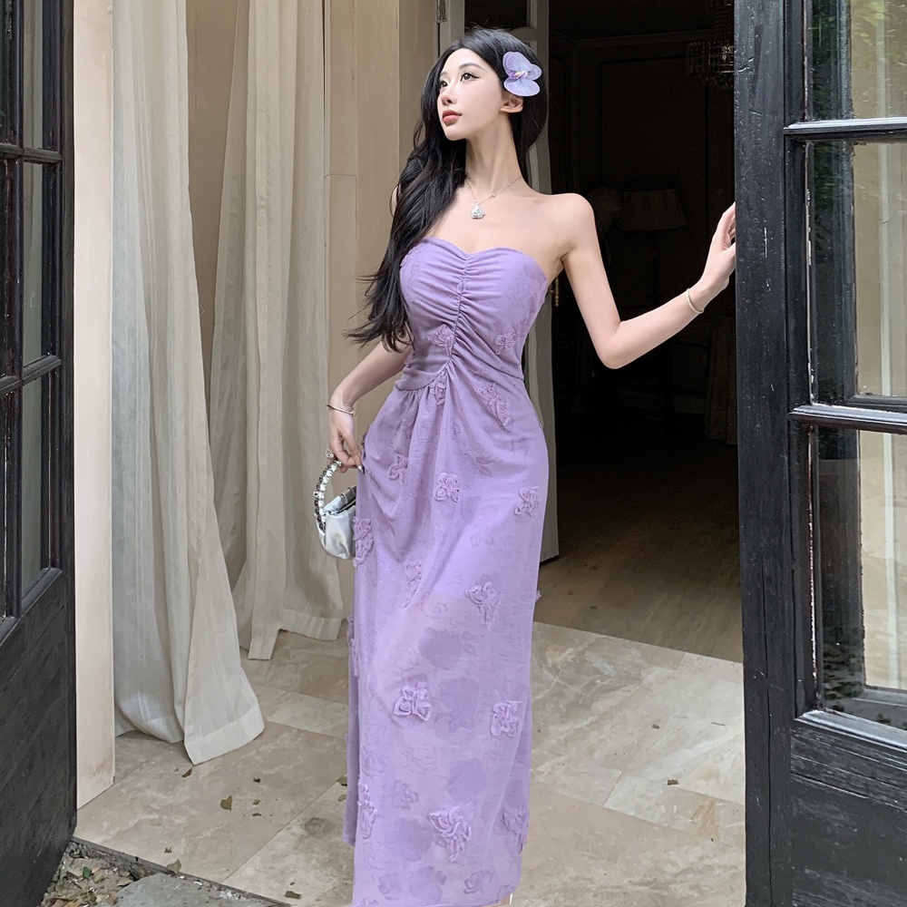 Lace summer fold wrapped chest sweet slim Thailand dress