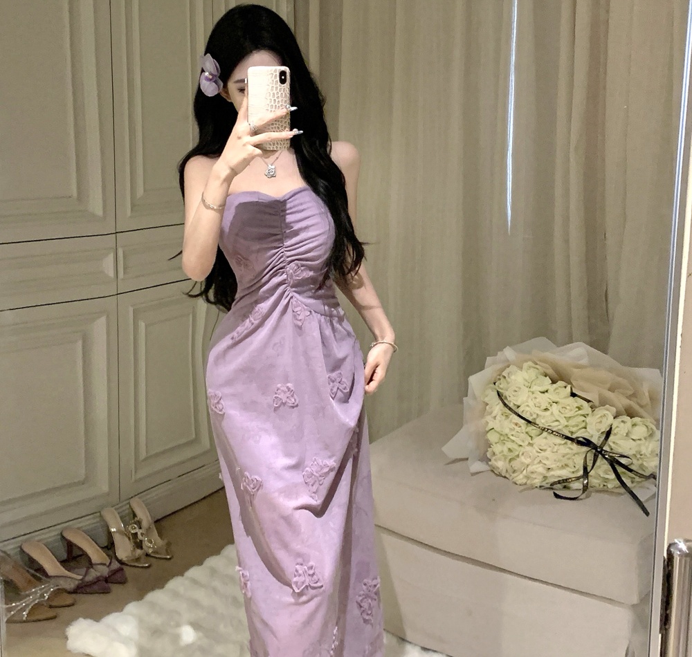 Lace summer fold wrapped chest sweet slim Thailand dress