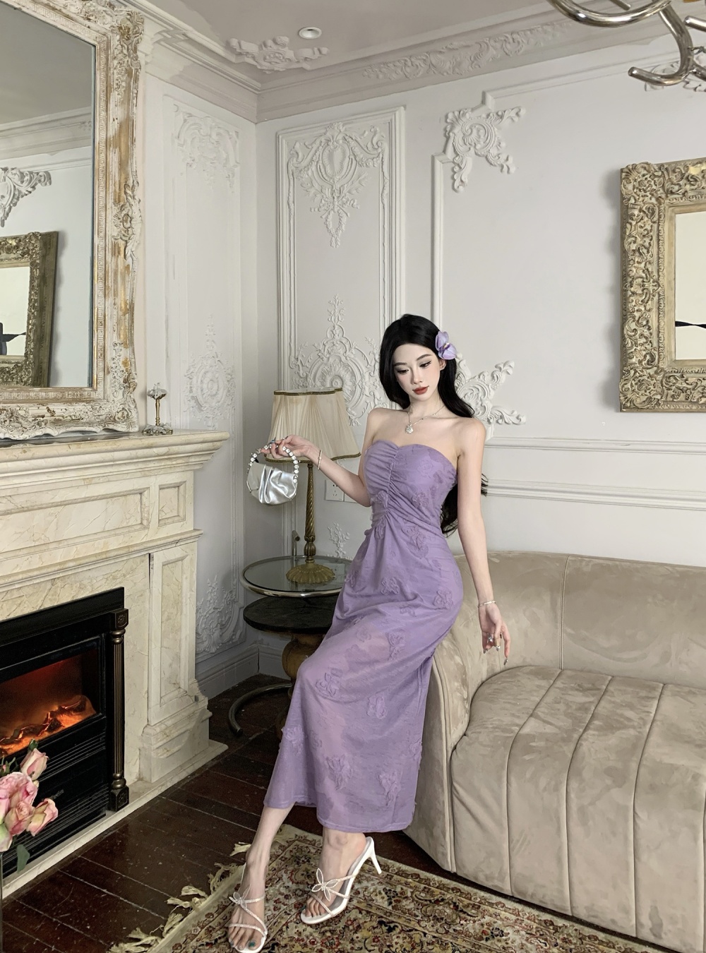 Lace summer fold wrapped chest sweet slim Thailand dress